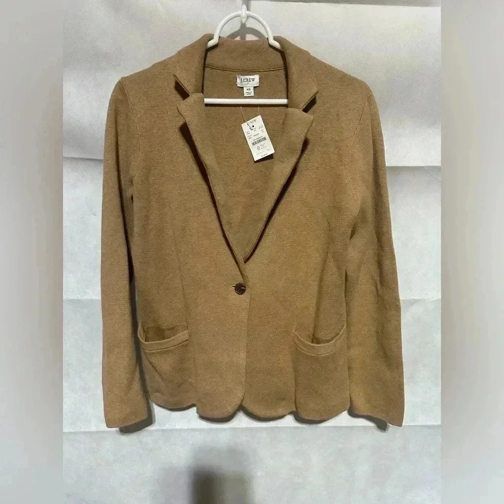 NWT J.Crew Sophie XS Camel Khaki Open-Front Sweater Blazer Cardigan Pockets $138